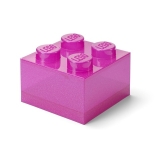 LEGO Opbergbox 4 met Deksel GLITTER TRANSPARANT DONKERROZE