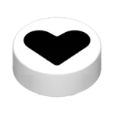 LEGO Tegel Rond 1x1 met Zwart Hart WIT (100 stuks)